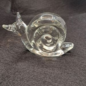 Vintage clear glass snail paperweight.